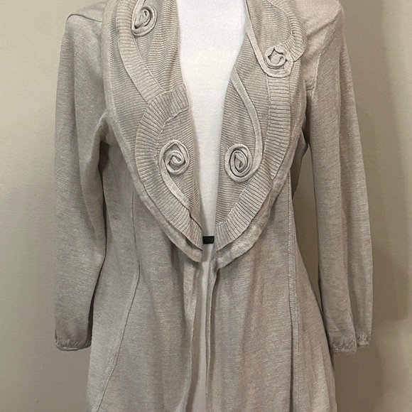 Alfani | NWT Size Large Tan Linen Blend Cardigan Sweater - Picture 2 of 7